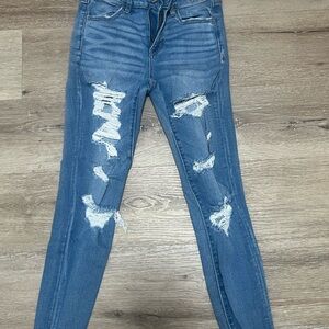 American Eagle Outfitters Blue Distressed Skinny Jeans